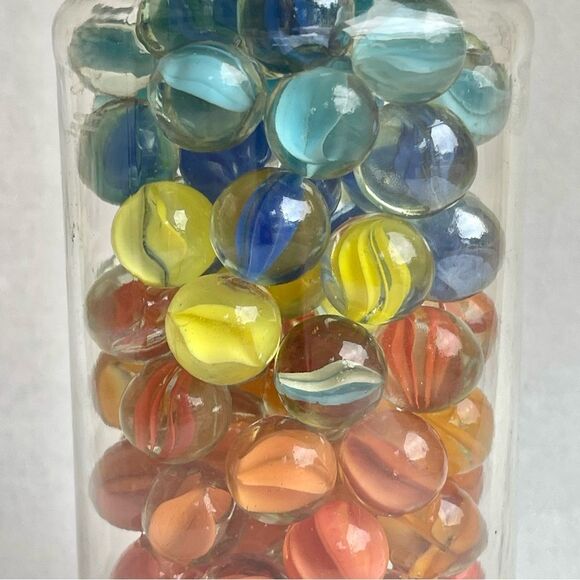 Vintage Multi Color Cat’s Eye Banana Glass Toy Marble  Jar - Picture 8 of 14